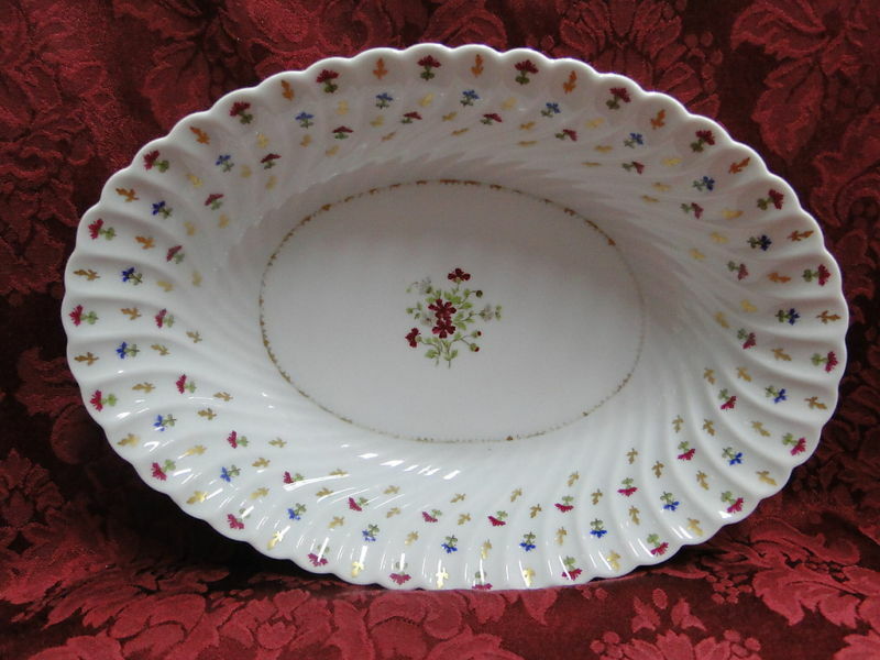 Haviland (Limoges) Lutetia, Blue & Pink Swirled: Oval Serving Bowl, 10 1/2"