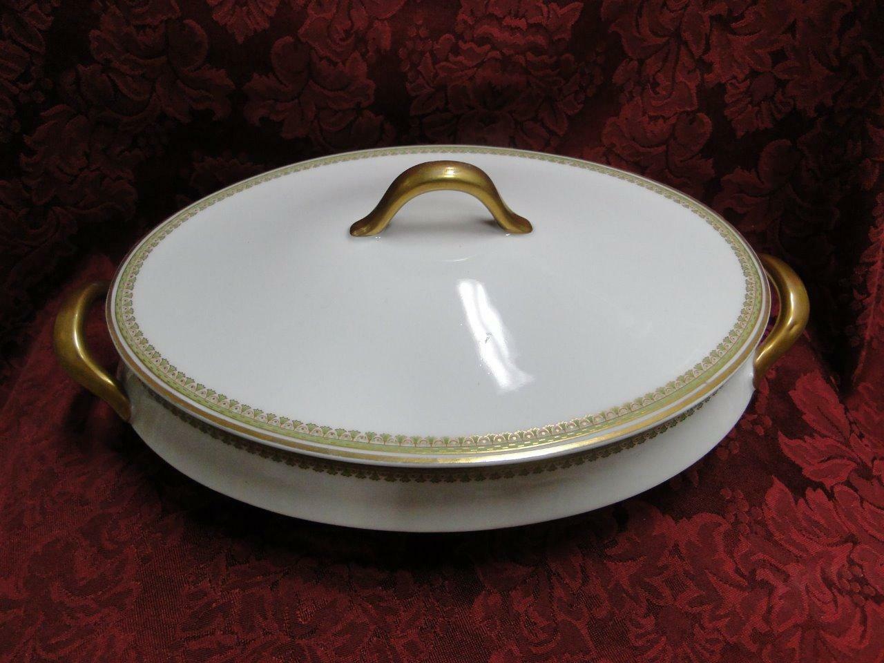 Haviland (Limoges) Schleiger 629 Green/Gold/Red: Oval Serving Bowl & Lid