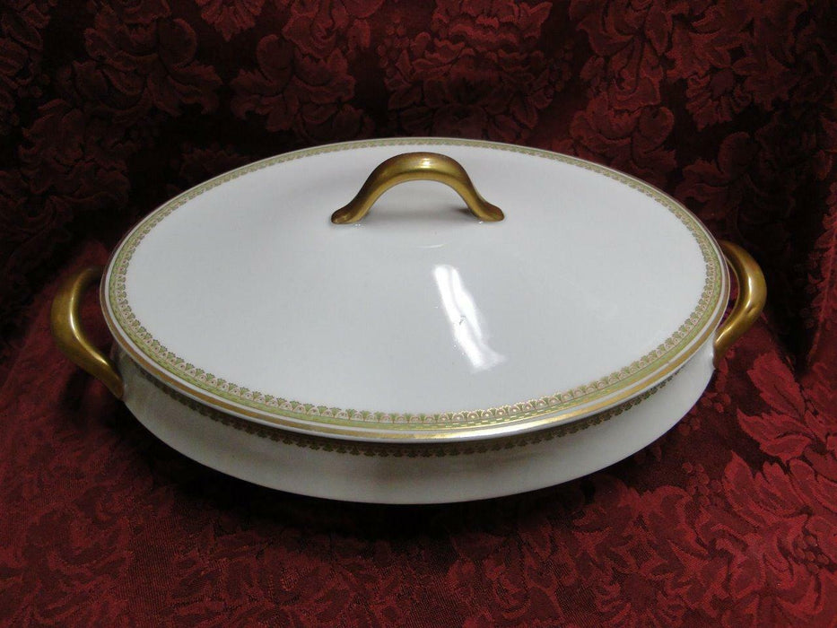 Haviland (Limoges) Schleiger 629 Green/Gold/Red: Oval Serving Bowl & Lid