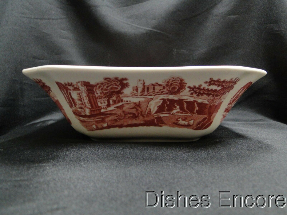 Spode Italian, Cranberry / Red Scene: NEW Square Serving Bowl, 9 1/2", Box