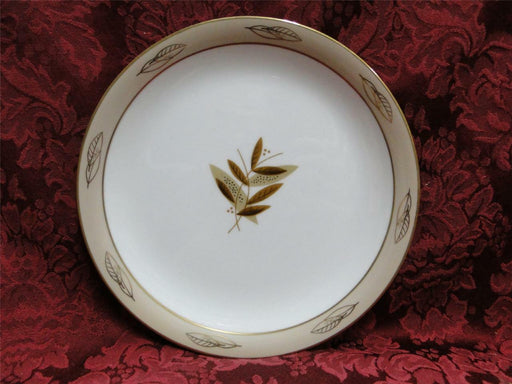 Noritake Fontana, 5580, Taupe Band, Gold Leaves: Salad Plate (s), 8"