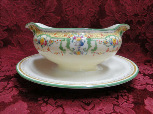 Royal Doulton The Melfont, Green Scrolls, Yellow Band: Gravy w/ Attached Plate