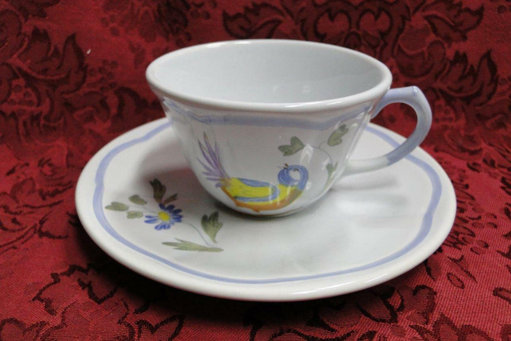 Longchamp Perouges, Light Blue w/ Bird & Flowers: Cup & Saucer Set (s), 2 3/8"