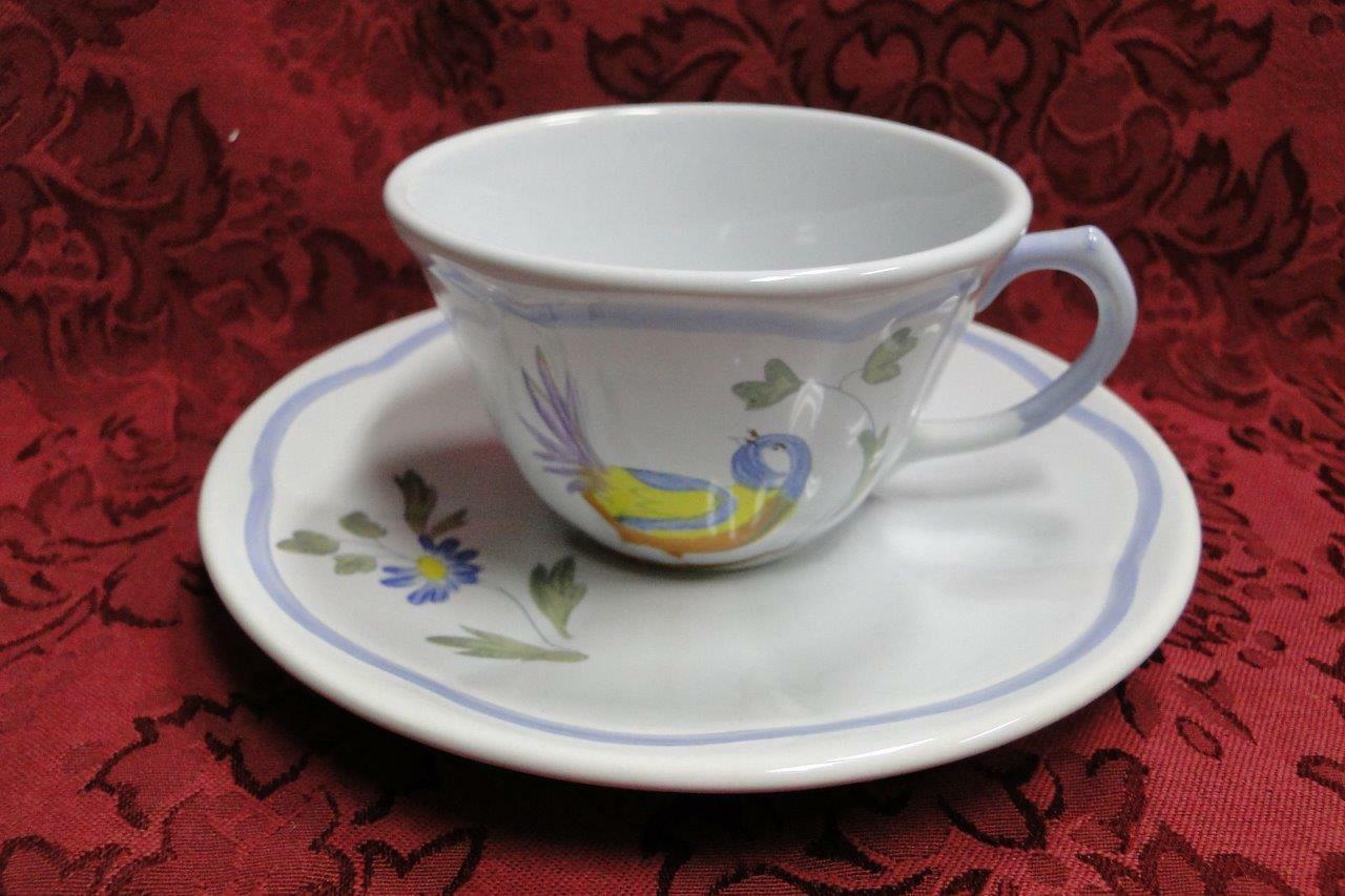 Longchamp Perouges, Light Blue w/ Bird & Flowers: Cup & Saucer Set (s), 2 3/8"