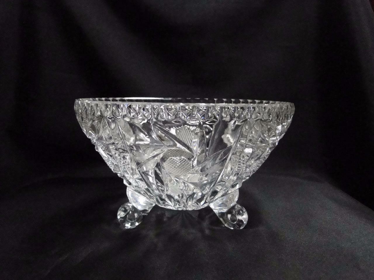 3 Toed Cut Glass Bowl w/ Spinning Stars and Thumbprint Edge, 6 3/4" - MG#102