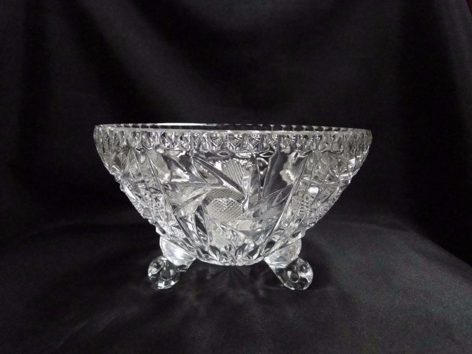 3 Toed Cut Glass Bowl w/ Spinning Stars and Thumbprint Edge, 6 3/4" - MG#102