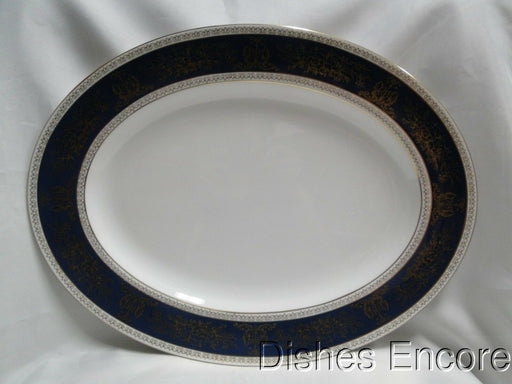 Wedgwood Columbia Blue & Gold, Dragons, Flowers: Oval Serving Platter, 15 1/2"