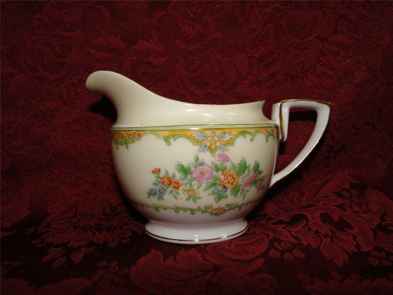 Noritake Multicolored Floral w/ Green & Tan Edge: Creamer / Cream Pitcher