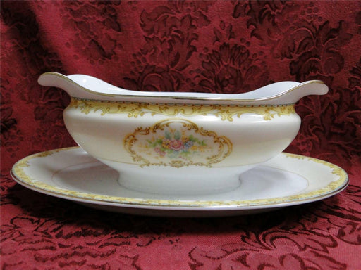 Noritake Tan Scrolls Around Multicolored Florals w/ Teal Edge: Gravy w/ Plate