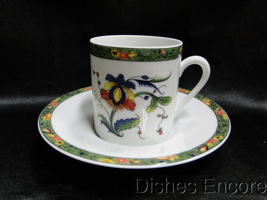 Raynaud Ceralene Louviers, Flowers, Green Band: Demitasse Cup & Saucer, 2 3/8"