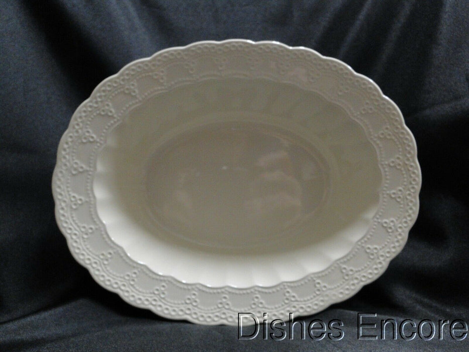 Spode Jewel, Cream w/ Embossed Circles & Dots: Oval Serving Bowl 10 1/8", As Is