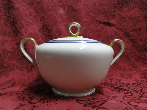 Tirschenreuth Cream w/ Thin Blue Band: Sugar Bowl & Lid, 3 3/4" Tall