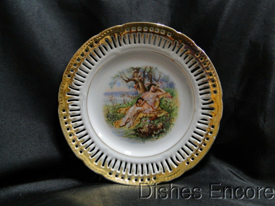 White Reticulated Plate w/ Scene of Mother and Child Sleeping, Gold Trim, 8 1/8"