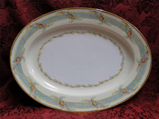 Noritake Multicolored Floral, Teal Border, Gold Trim: Oval Platter, 11 5/8"
