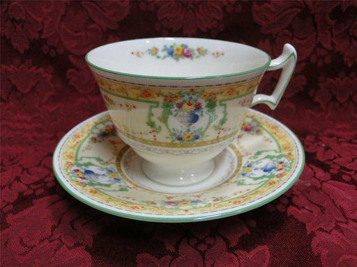 Royal Doulton The Melfont, Green Scrolls, Yellow Band: Cup & Saucer Set (s)