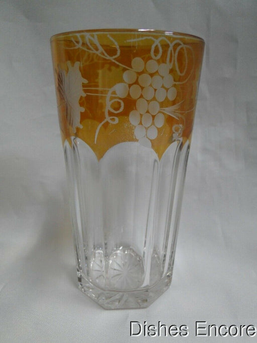 Panels & Amber Iridescent Rim, Cut Grapes & Leaves, France: Tumbler (s),  5 1/8"