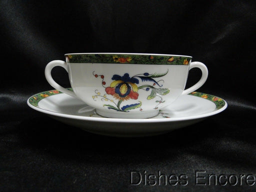 Raynaud Ceralene Louviers, Flowers, Green Band: Cream Soup & Saucer Set, As Is