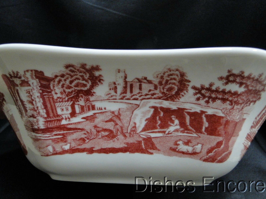 Spode Italian, Cranberry / Red Scene: NEW Square Serving Bowl, 9 1/2", Box
