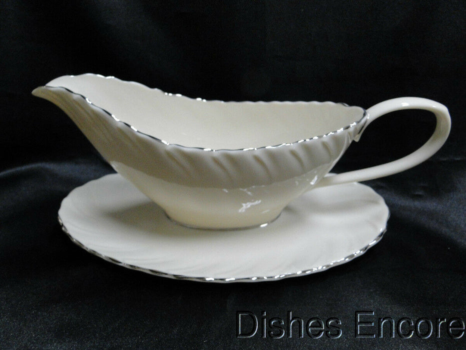 Lenox Weatherly, Ivory Swirled, Platinum: Gravy w/ Attached Underplate