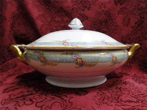Noritake Multicolored Floral, Teal Border, Gold Trim: Covered Serving Bowl 8.25"