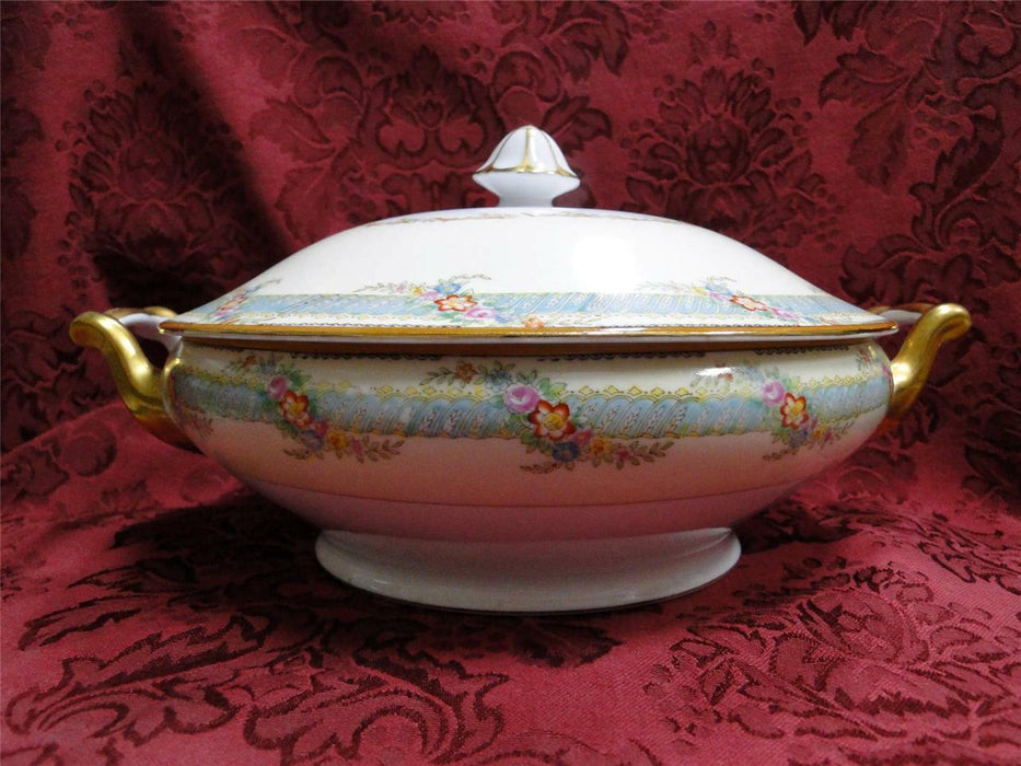 Noritake Multicolored Floral, Teal Border, Gold Trim: Covered Serving Bowl 8.25"