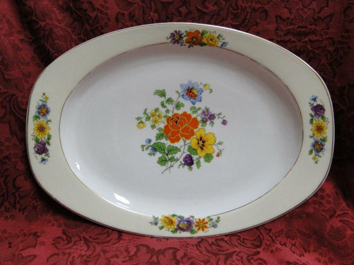 Thun Thu71 Floral Rim & Center, Cream Band: Oval Serving Platter, 12" x 8 1/2"