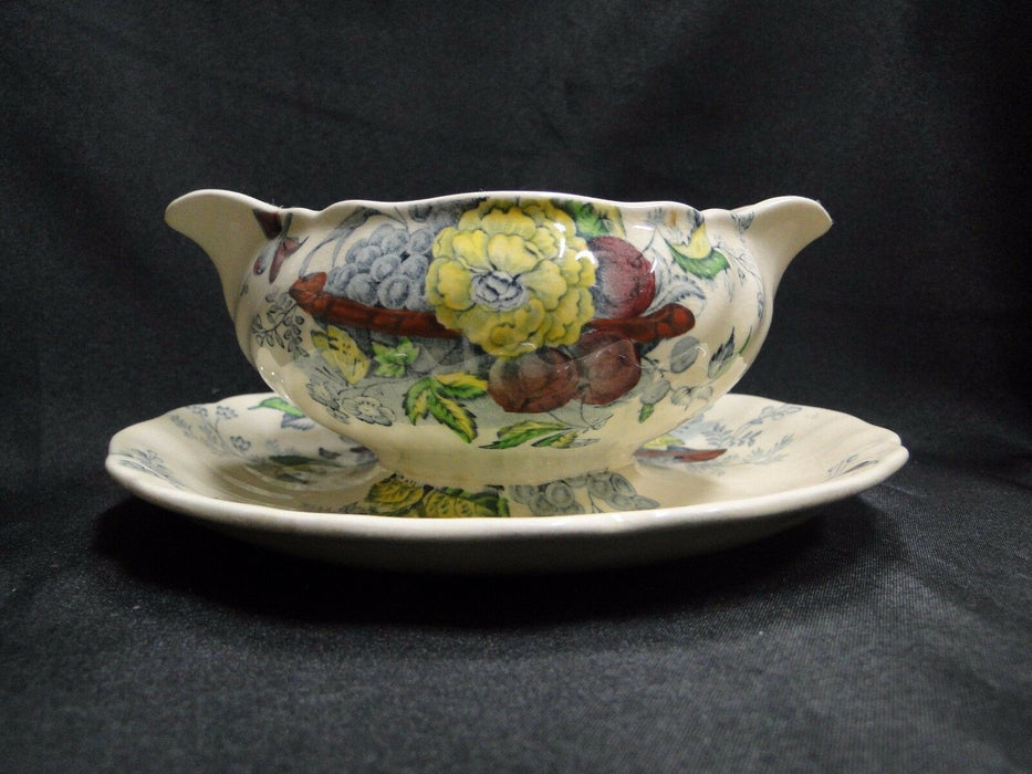 Royal Doulton The Kirkwood, Flowers & Fruit: Gravy w/ Attached Underplate, As Is