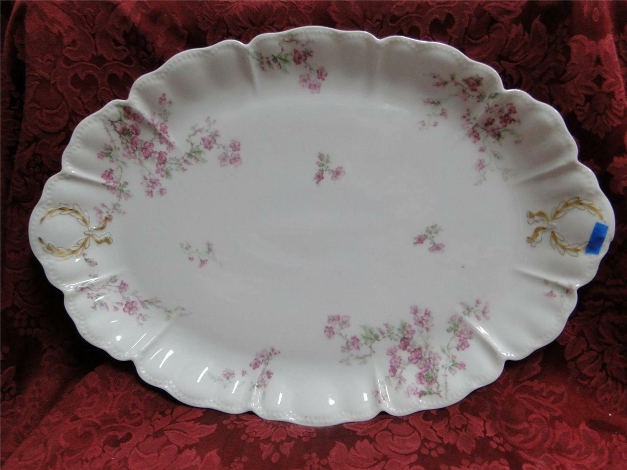Haviland (Limoges) Pink Flowers & Green Leaves: Oval Platter 16", As Is