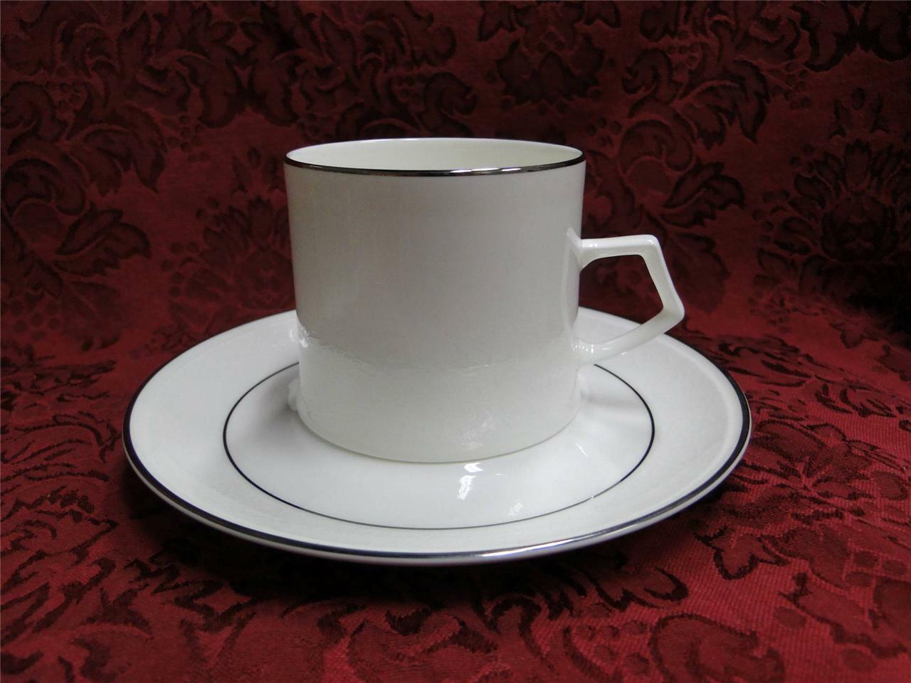Mikasa Rochelle, White Floral Border, Platinum Trim: Cup and Saucer Set (s)