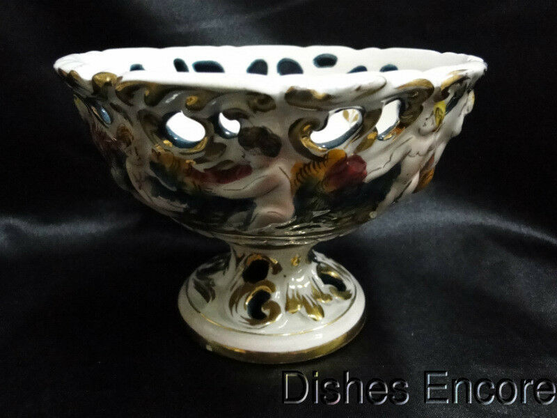 Capodimonte Italy: Pierced Footed Dish w/ Nudes, 4 1/2" Tall, As Is