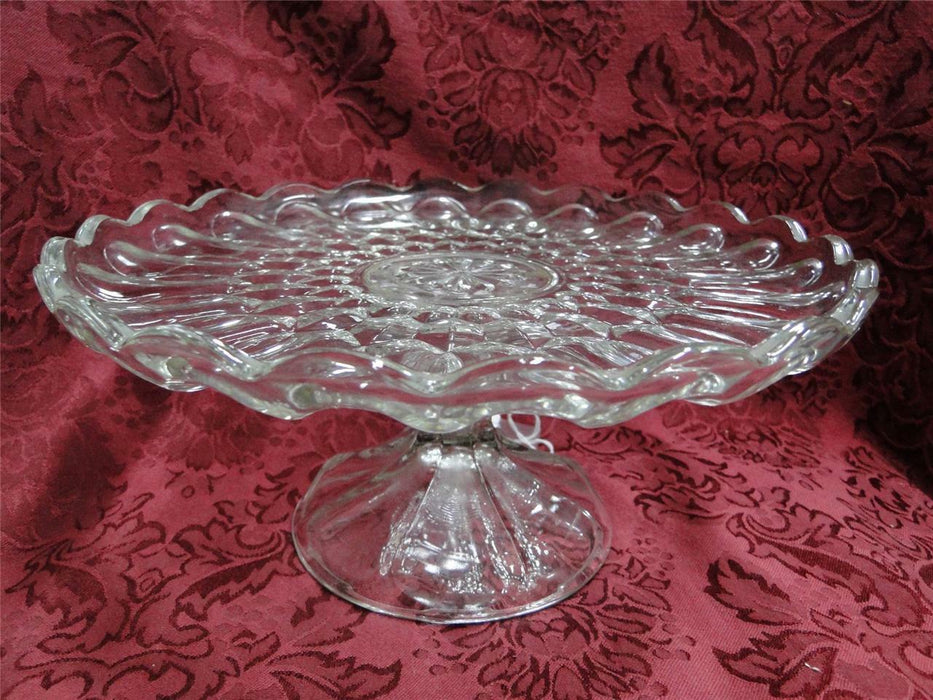 Cake Stand: Pressed Glass, Scalloped, Patterned, 9 7/8" -- MG#238