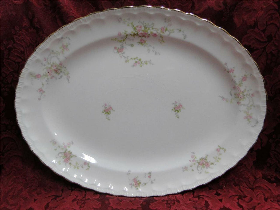 Pope Gosser New Princess 3034, Pink Rose Rim & Center: Serving Platter, 13 3/8"