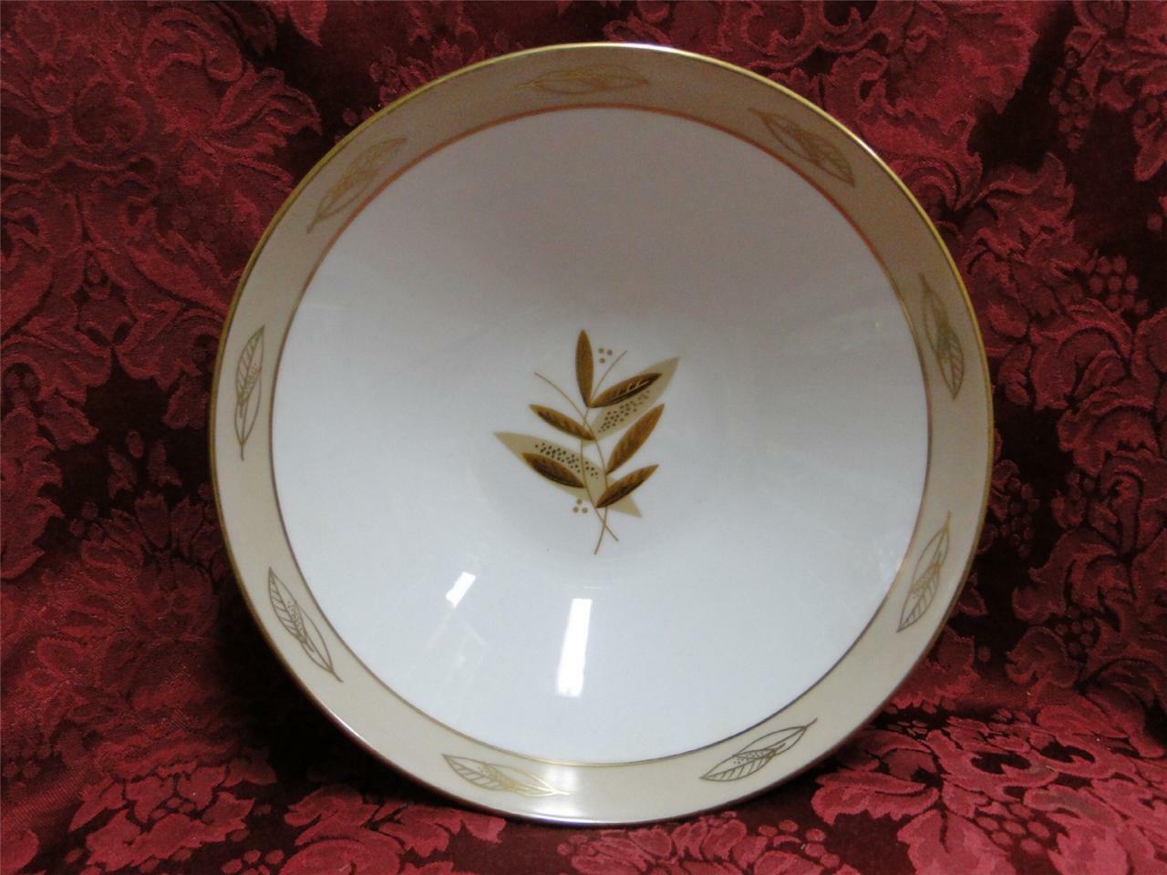 Noritake Fontana, 5580, Taupe Band, Gold Leaves: Round Serving Bowl, 7 3/4"