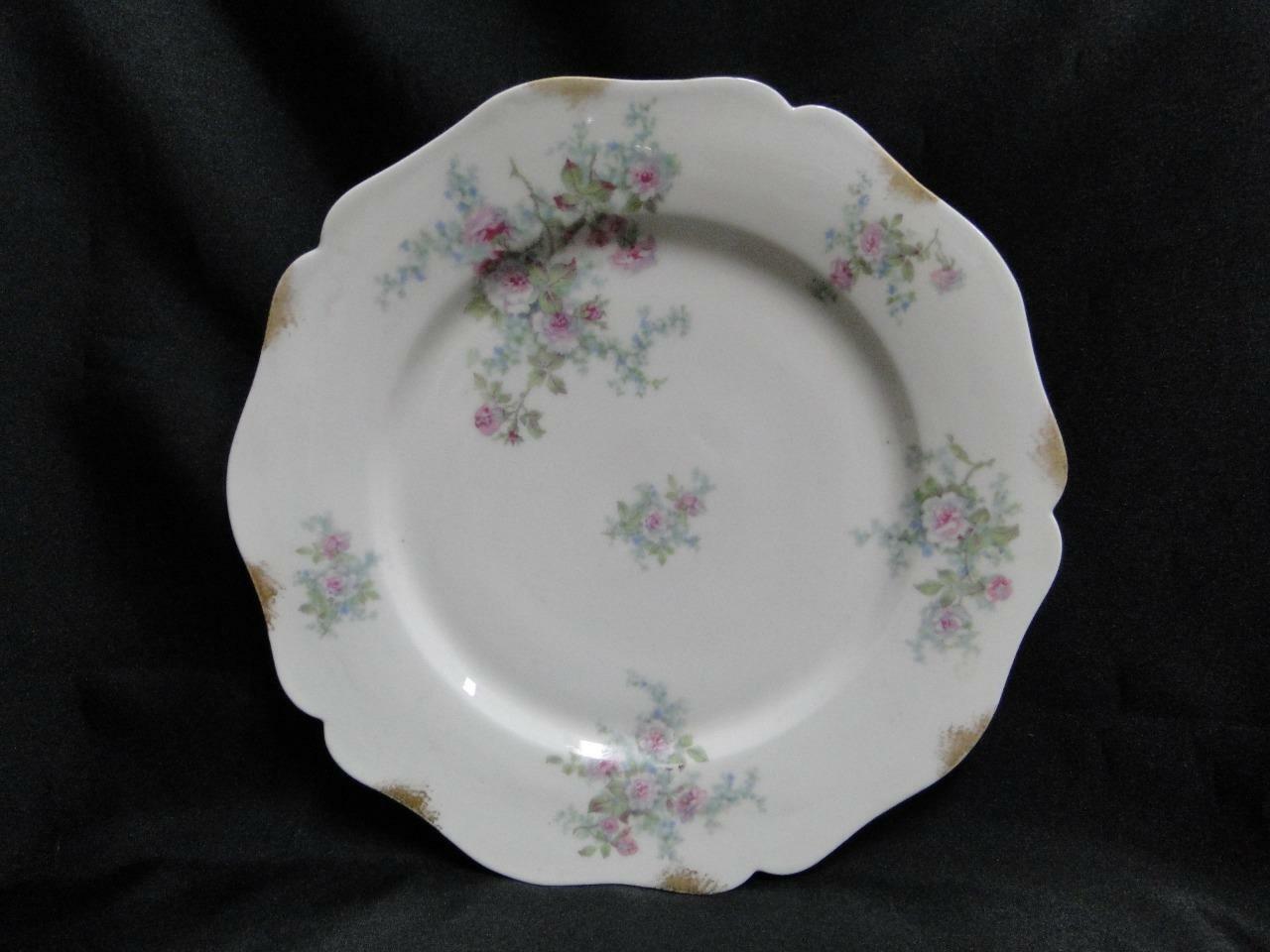 Wm Guerin, Limoges, Pink Roses, Blue, Green: Dinner Plate (s), 9 3/4", As Is