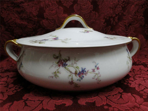 Haviland (Limoges) Fuchsia Pink & Blue Floral: Round Serving Bowl w/ Lid, 9 1/2"