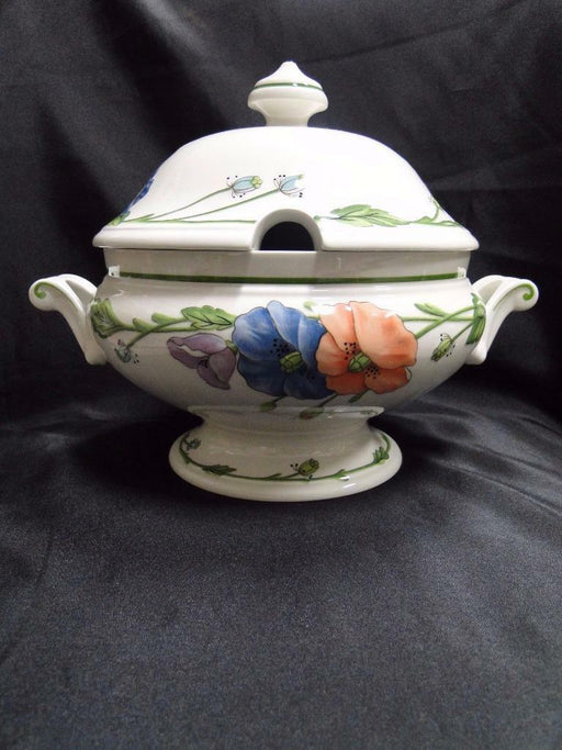 Villeroy & Boch Amapola, Blue & Orange Flowers: Tureen & Lid, 8" Tall