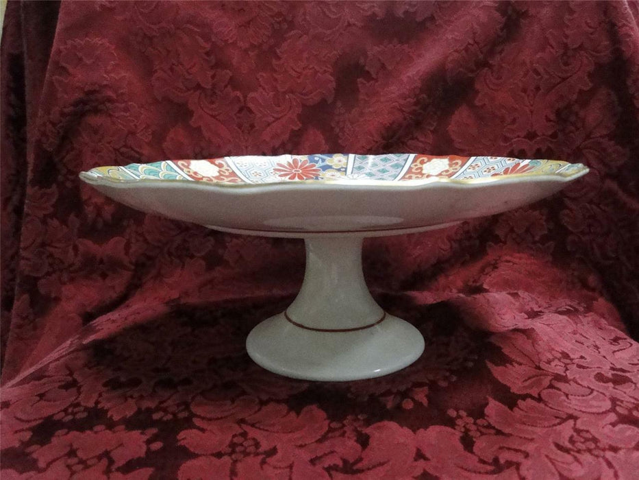 Arita Imari Fan, Rust, Cobalt, Green, Gold Trim: Pedestal Cake Stand, 10 1/8"