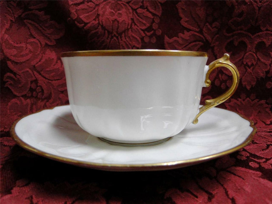 Redon, M (PL Limoges), White w/ Panels, Thick Gold Trim: Cup & Saucer Set (s)