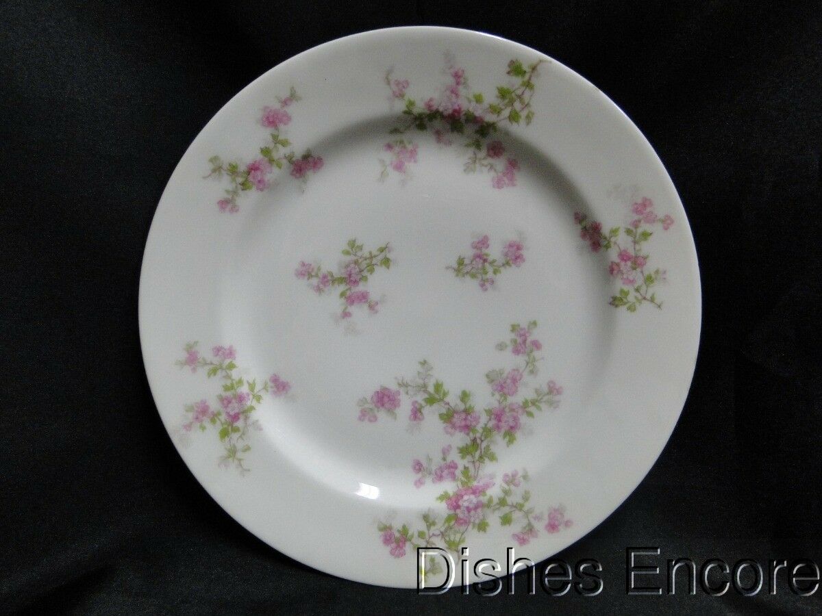 Haviland (Limoges) Schleiger 29a, Pink Flowers, Green: Luncheon Plate, 8 5/8"
