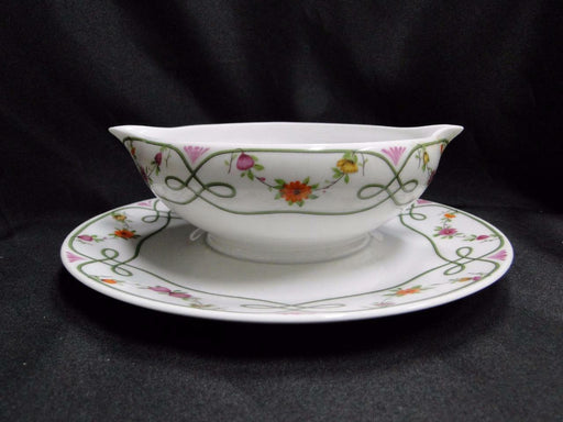 Raynaud Ceralene Guirlandes, Green Line, Flowers: Gravy Boat w/ Attached Plate