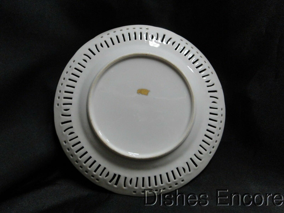 White Reticulated Plate w/ Scene of 3 Ladies in Garden, Gold Trim, 8 1/8"