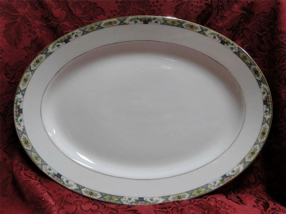 Noritake Rochambeau, 61228, Blue Basket of Flowers: Oval Serving Platter 13 5/8"