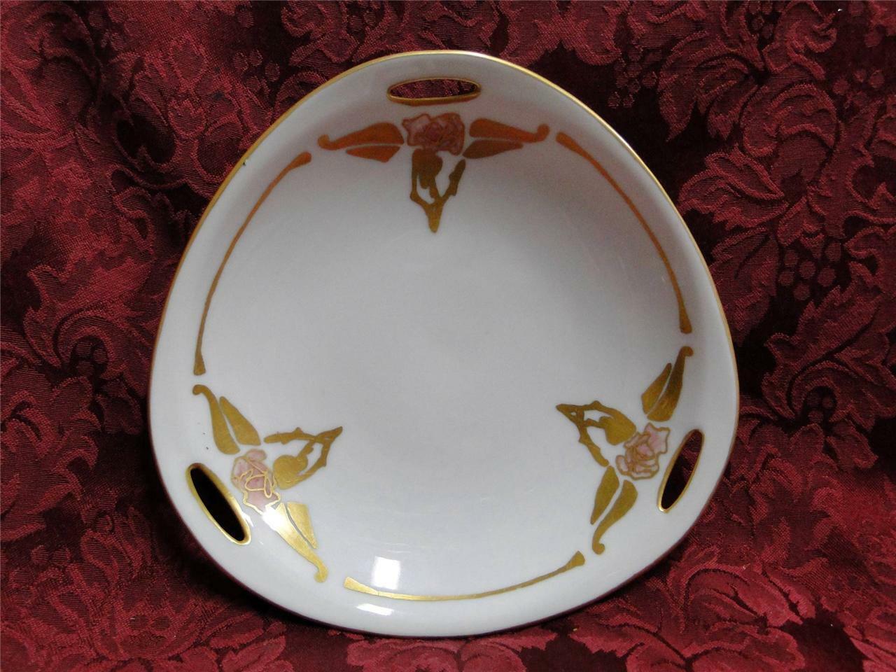 Japan White w/ Pink Flowers, Gold Design & Trim: Triangular Dish, 7.25"