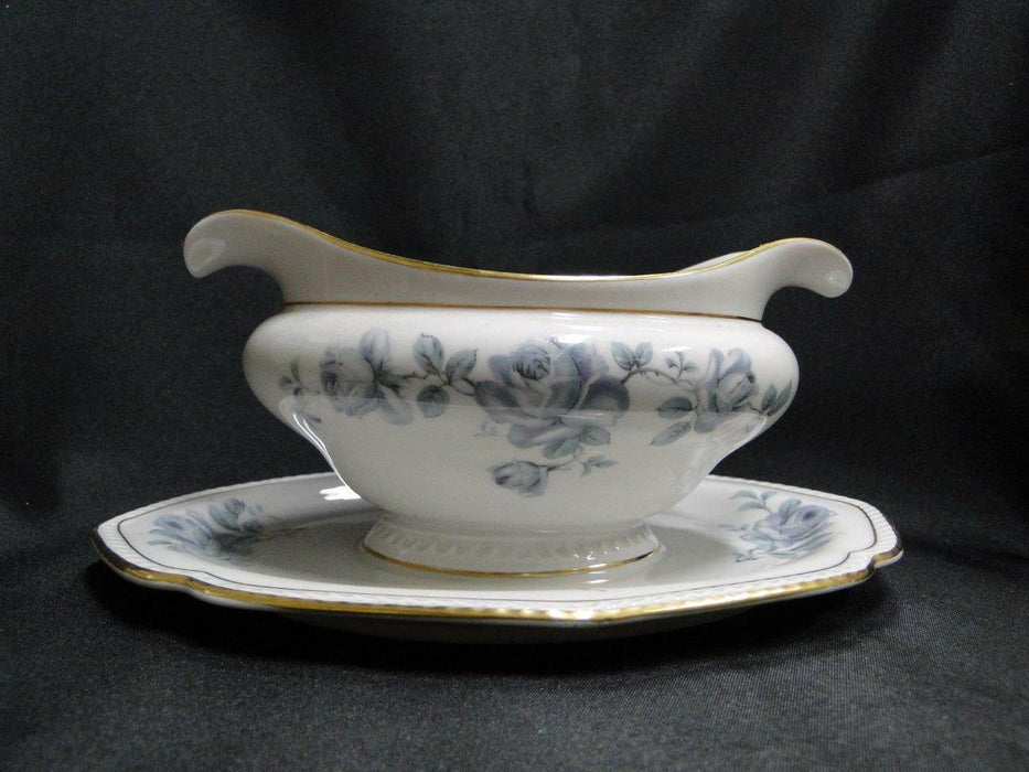 Royal Tettau Damask Rose, Blue / Green Roses: Gravy Boat w/ Attached Underplate