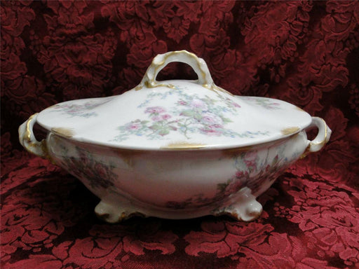 Wm Guerin, Limoges, Pink Roses, Blue, Green: Round Serving Bowl & Lid