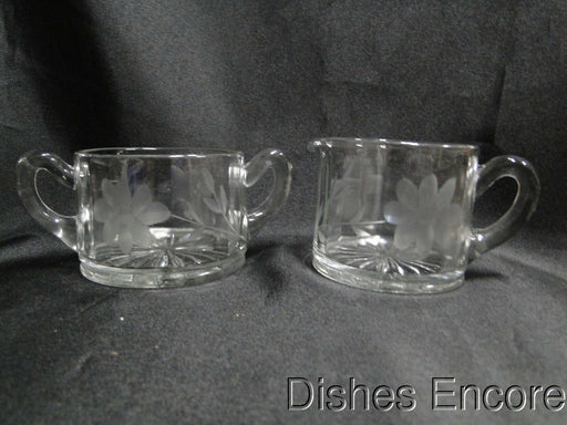 Clear w/ Gray Cut Flowers: Open Sugar Bowl & Creamer Set --  MG#163