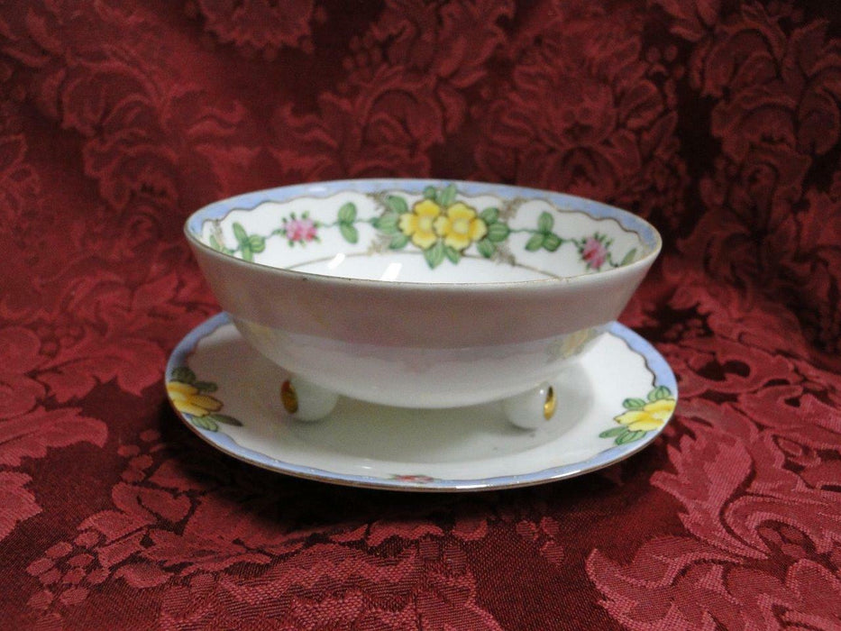 Nippon White w/ Blue Edge, Yellow & Pink Flowers: Footed Bowl & Plate Set