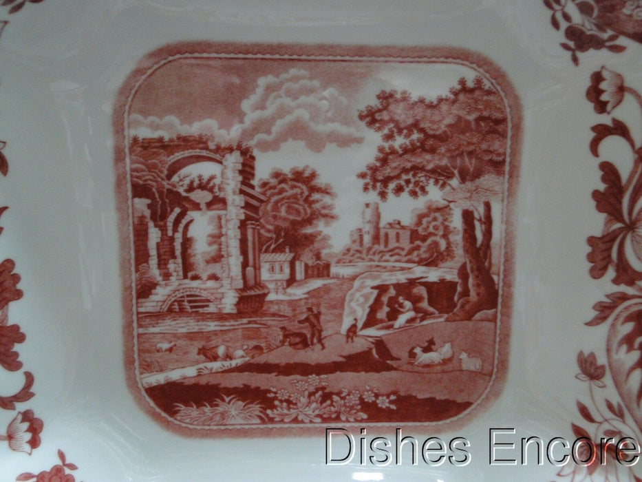 Spode Italian, Cranberry / Red Scene: NEW Square Serving Bowl, 9 1/2", Box