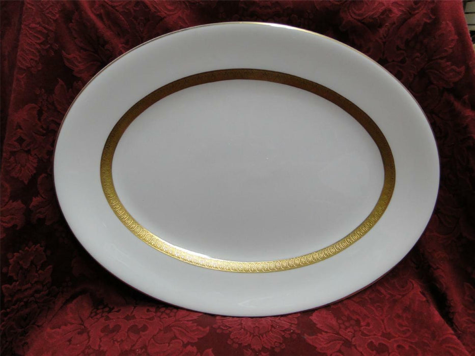 Wedgwood Adelphi, White w/ Gold Encrusted Verge: Oval Serving Platter, 16"
