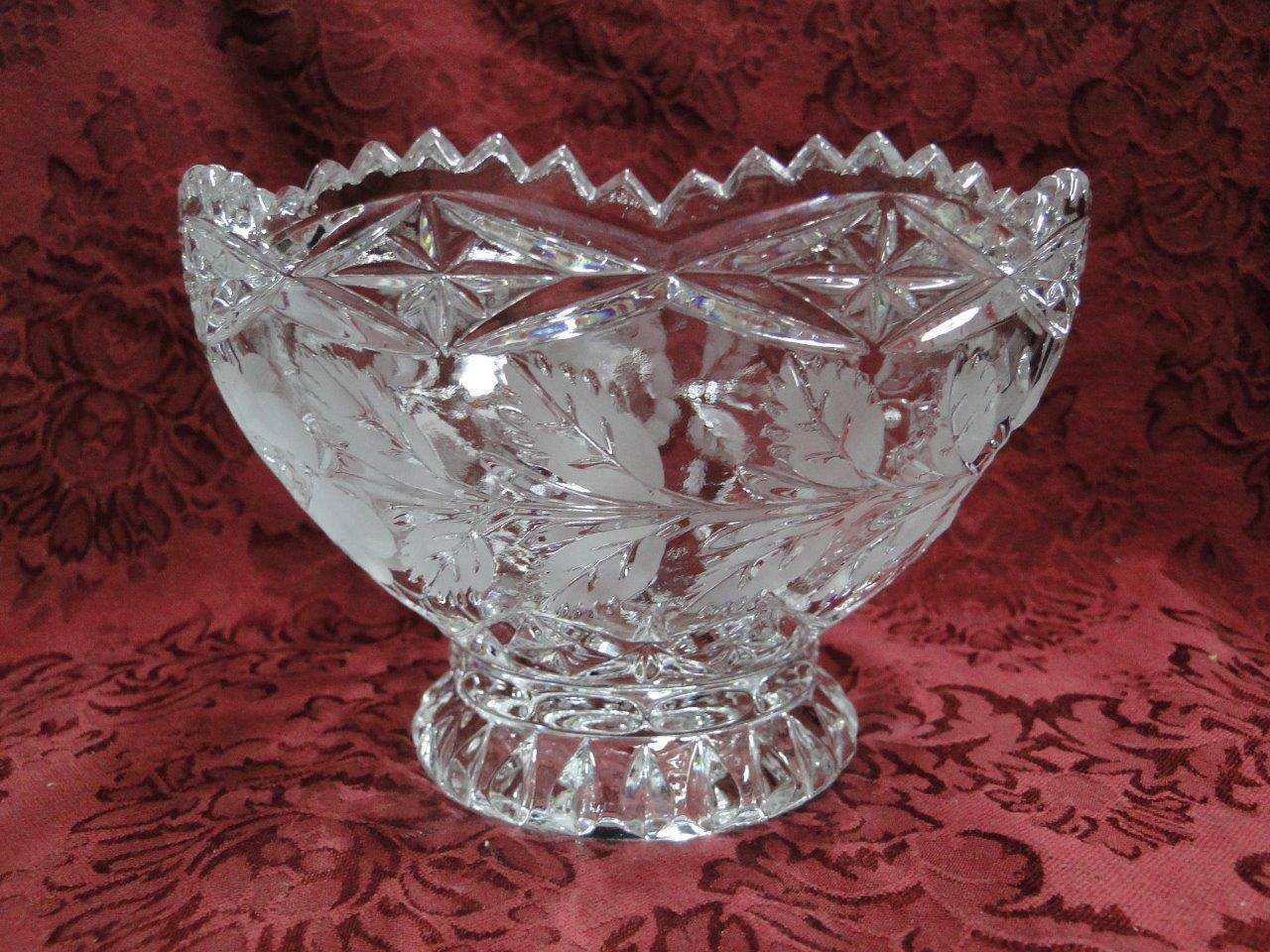 Footed Crystal Bowl, Clear w/ Roses & Leaves, 6 3/8" x 4 1/4" Tall --  MG#072